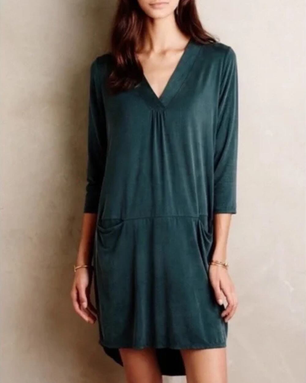 Dolan Left Coast V-Neck 3/4 Sleeve Green Tegan Tunic Dress XS